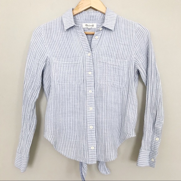 Madewell Tops - Madewell Blue Striped Te Back Button Down Top XXS